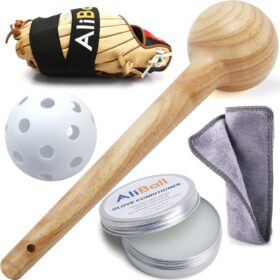 AliBall Pro Glove Care & Break-In Kit – 5-Piece Bundle with Solid Wood Mallet, Leather Conditioner & Shaping Wrap for Baseball & Softball