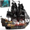 JMBricklayer Pearl Pirate Ship Model Kit (1713 PCS) - LED Lighted Black Pearl Ship Building Set for Adults & Teens 14+ - Collectible Display & Gift