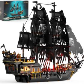 JMBricklayer Pearl Pirate Ship Model Kit (1713 PCS) - LED Lighted Black Pearl Ship Building Set for Adults & Teens 14+ - Collectible Display & Gift