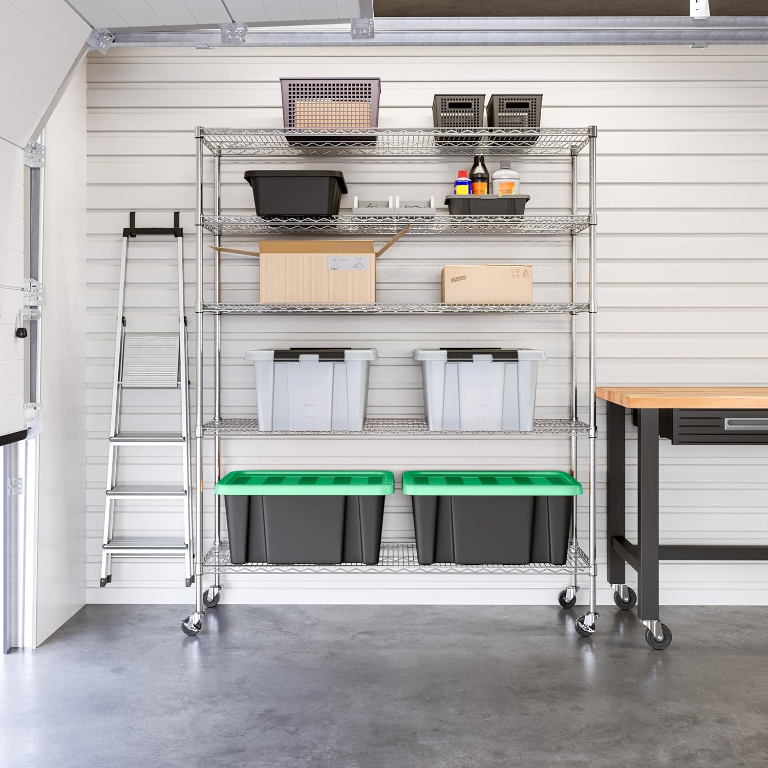 UltraDurable Commercial-Grade 5-Tier Steel Wire Shelving Unit – NSF Certified Heavy Duty Storage Rack with Wheels – 60-inch W x 18-inch D x 75-inch H