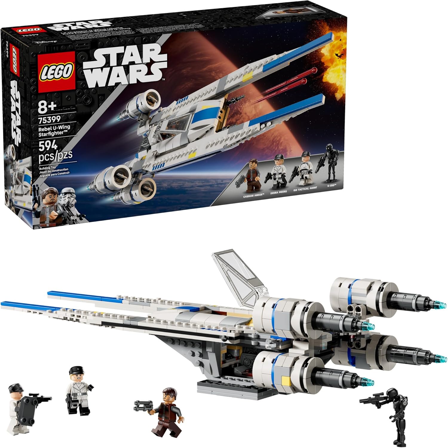 LEGO Star Wars Rebel U-Wing Starfighter 75399; Buildable Rebel Alliance Vehicle with Minifigures of Cassian Andor, K-2SO & Dedra Meero; Gift for Kids Ages 8+