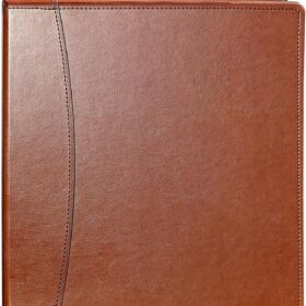 BEAUTYUS Vintage Leather 3-Ring Binder – 2-Inch Round Ring Organizer for Letter Size Paper – Premium Faux Leather Portfolio with Interior Pockets for Office & Business (Brown, 2 Inch)