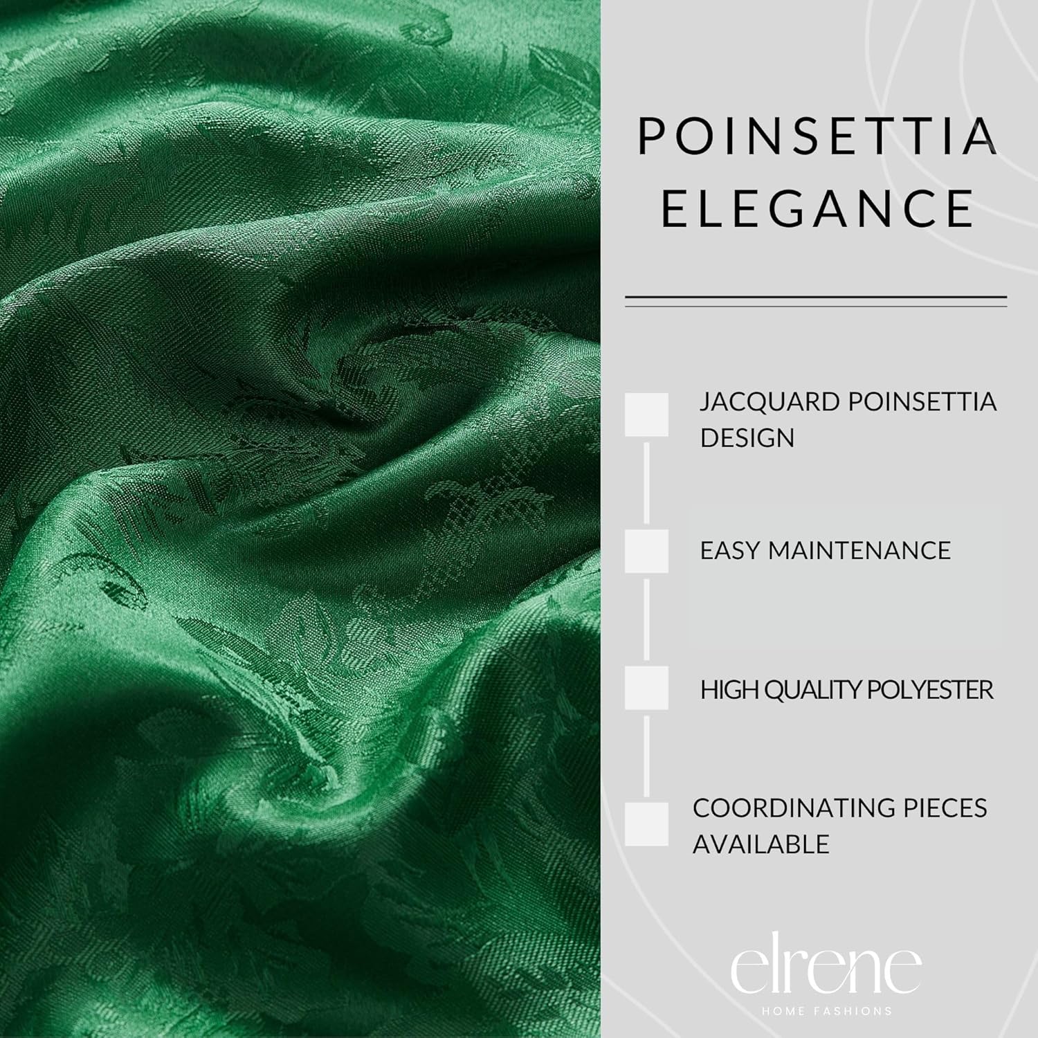 Elrene Home Fashions Poinsettia Elegance Reversible Jacquard Table Runner – 13 x 70 Inch Holiday Table Decoration with Tassels, Green