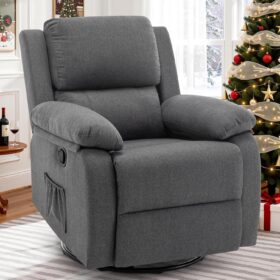360° Swivel Rocker Recliner – Premium Upholstered Glider Chair with Lumbar Support – Ideal Nursery Glider & Small Space Living Room Furniture (Grey)
