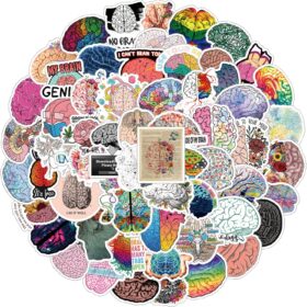 64 PCS Aesthetic Brain Vinyl Stickers - Waterproof PVC Decals for Laptops, Water Bottles, & Skateboards - Unique Kids Party Favors & School Rewards