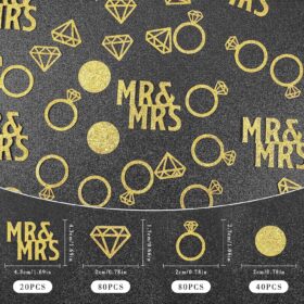 220-Piece Gold Wedding Confetti - Mr. & Mrs. Rings & Diamond Table Scatter for Bridal Showers, Anniversaries & Engagement Parties