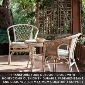 Honeycomb Outdoor Chair Cushions (Set of 2) - 21x18.5in Cabana Stripe Stone Grey Patio Seat Pads - UV Resistant, Water Repellent Olefin Fabric