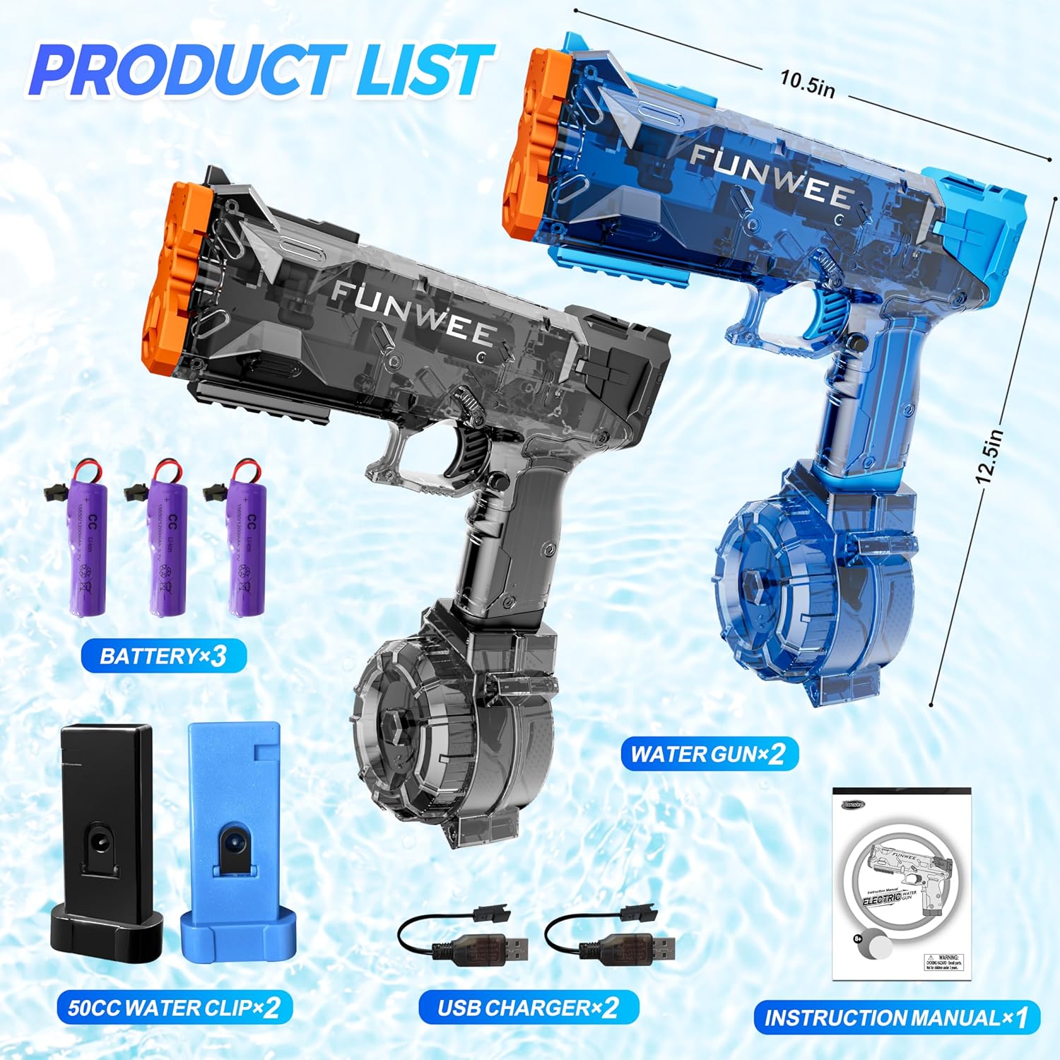 Funwee 2-Pack Electric Water Guns for Kids & Adults – Automatic High-Power Squirt Guns with Rechargeable Batteries, 400+ Capacity & 28ft Range – Ultimate Outdoor Summer Toys for Pool & Backyard Battles