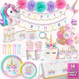 152-Piece Unicorn Party Decorations Set – Magical Birthday Supplies Kit for Girls with Rainbow Plates, Cups, Balloons, Banner & Tablecloth