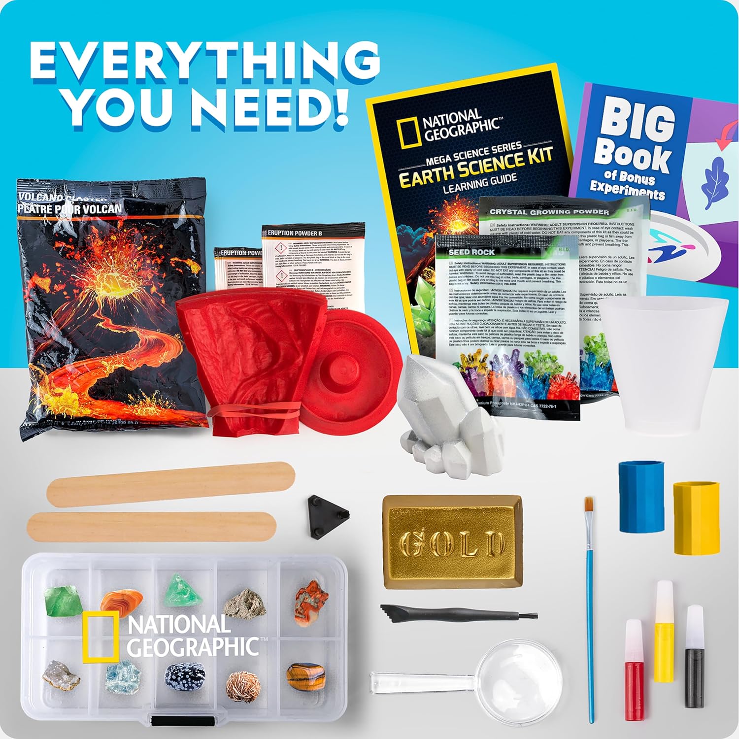 NATIONAL GEOGRAPHIC Earth Science Kit: 100+ Experiments – Grow Crystals, Erupt Volcanoes & Dig for Rocks – Ultimate STEM Learning Gift for Kids