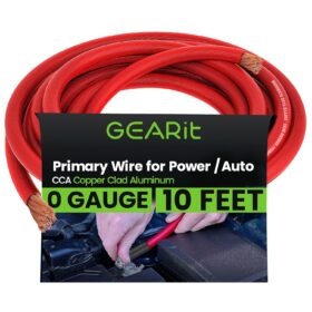 GEARit 1/0 Gauge AWG CCA Power Wire - 10 Feet Red Translucent Copper Clad Aluminum Cable for Car Audio, Battery Ground, Amps, RV & Electrical Wiring