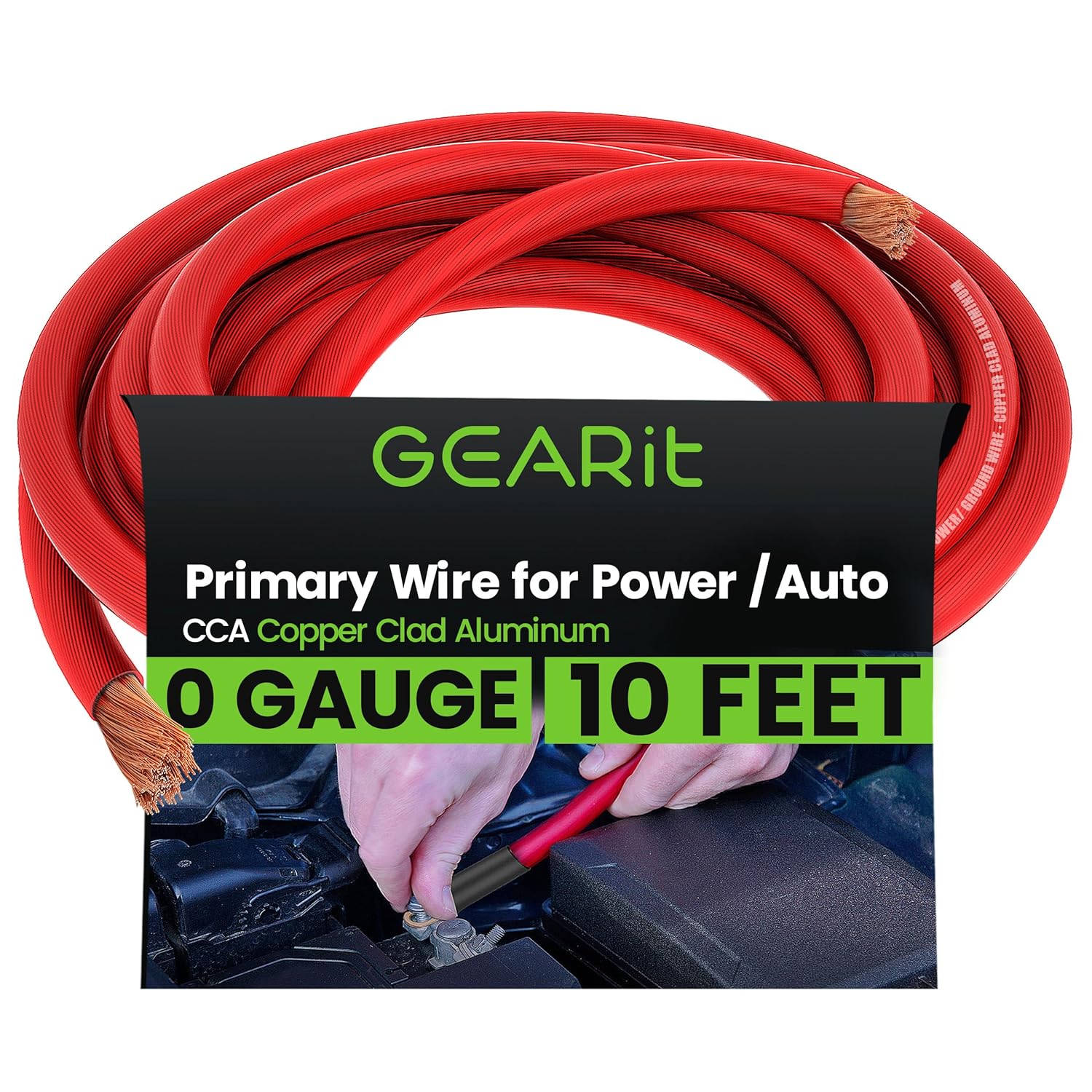 GEARit 1/0 Gauge AWG CCA Power Wire - 10 Feet Red Translucent Copper Clad Aluminum Cable for Car Audio, Battery Ground, Amps, RV & Electrical Wiring
