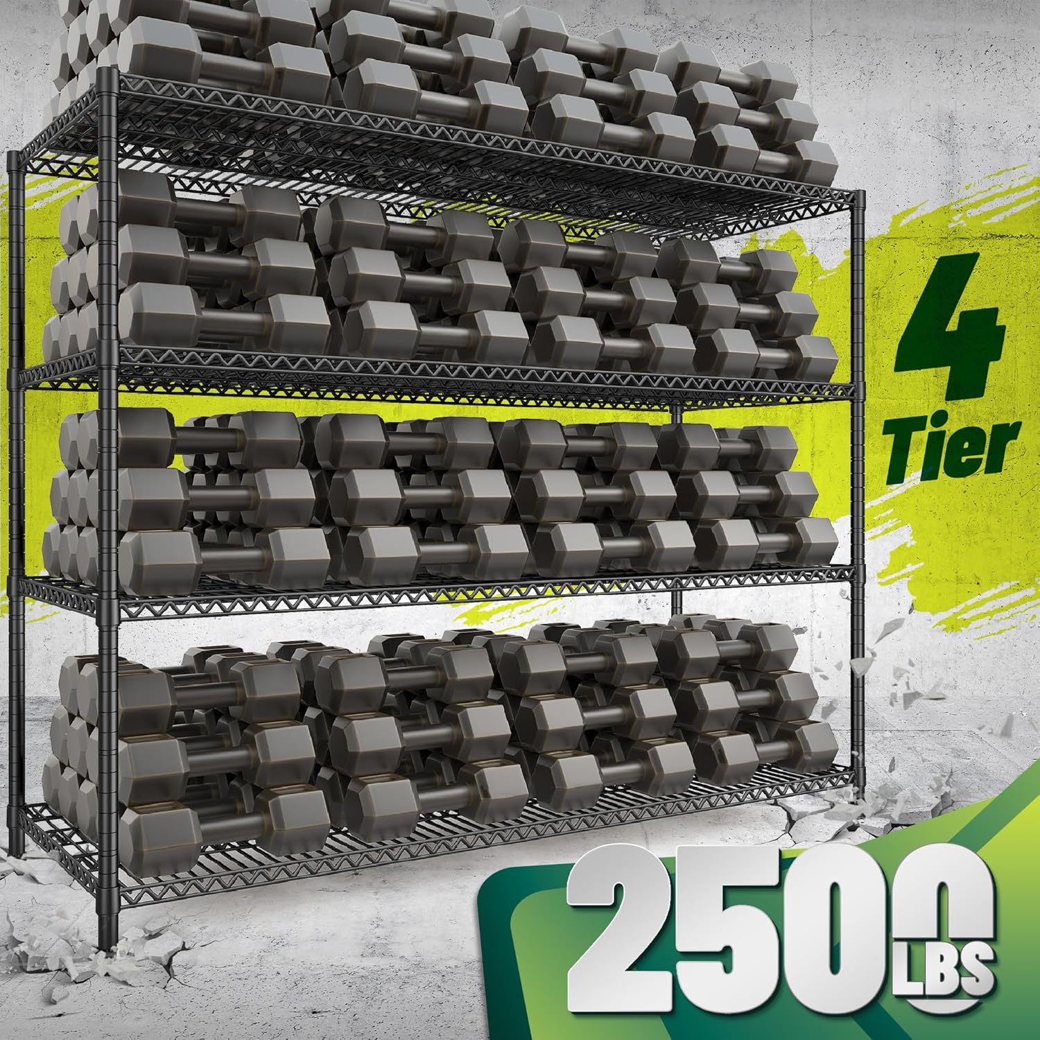 68-Inch Wide Heavy Duty Wire Shelving Unit - 2500 lbs Capacity Adjustable Steel Storage Rack for Garage, Kitchen, Pantry, and Warehouse (68.1" W x 20.9" D x 70.9" H)