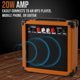 LyxPro 20-Watt Electric Guitar Amplifier with Built-In Speaker, Headphone Jack, and Aux Input - Mahogany