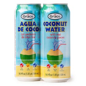 Grace Coconut Water with Real Coconut Pulp - 2 Pack (500ml Cans) - 100% Natural Caribbean Hydration