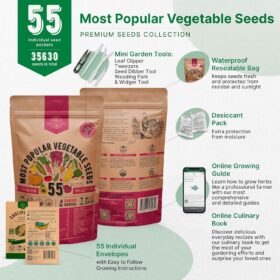55 Variety Heirloom Vegetable Seeds Kit - Over 35,600+ Non-GMO Seeds for Planting Indoor, Outdoor & Hydroponic Gardens with Growing Guide