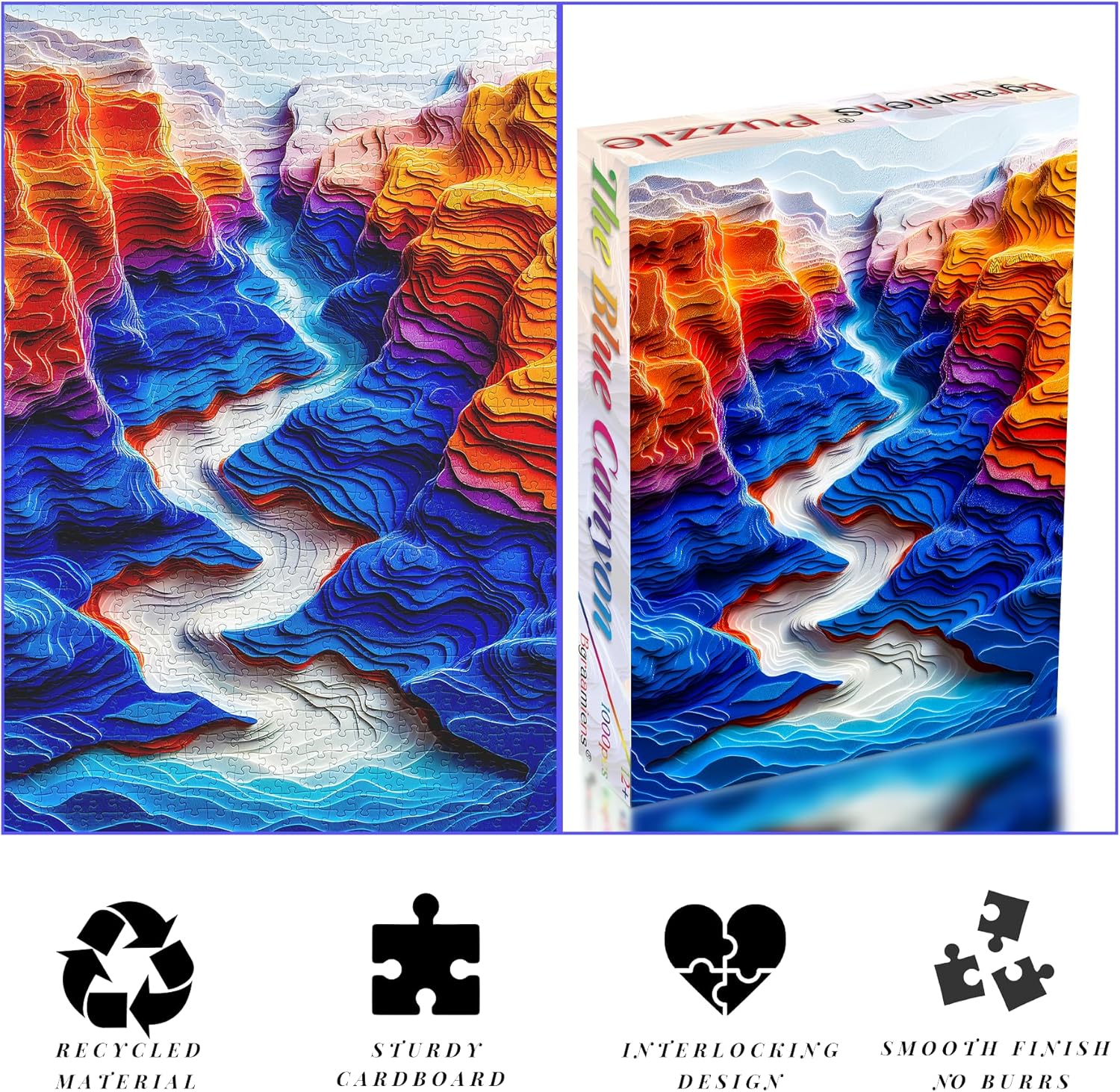 Bgraamiens The Blue Canyon 1000 Piece Puzzle - 3D Visual Autostereoscopy Jigsaw for Adults - Challenging Artwork with High Resolution Poster