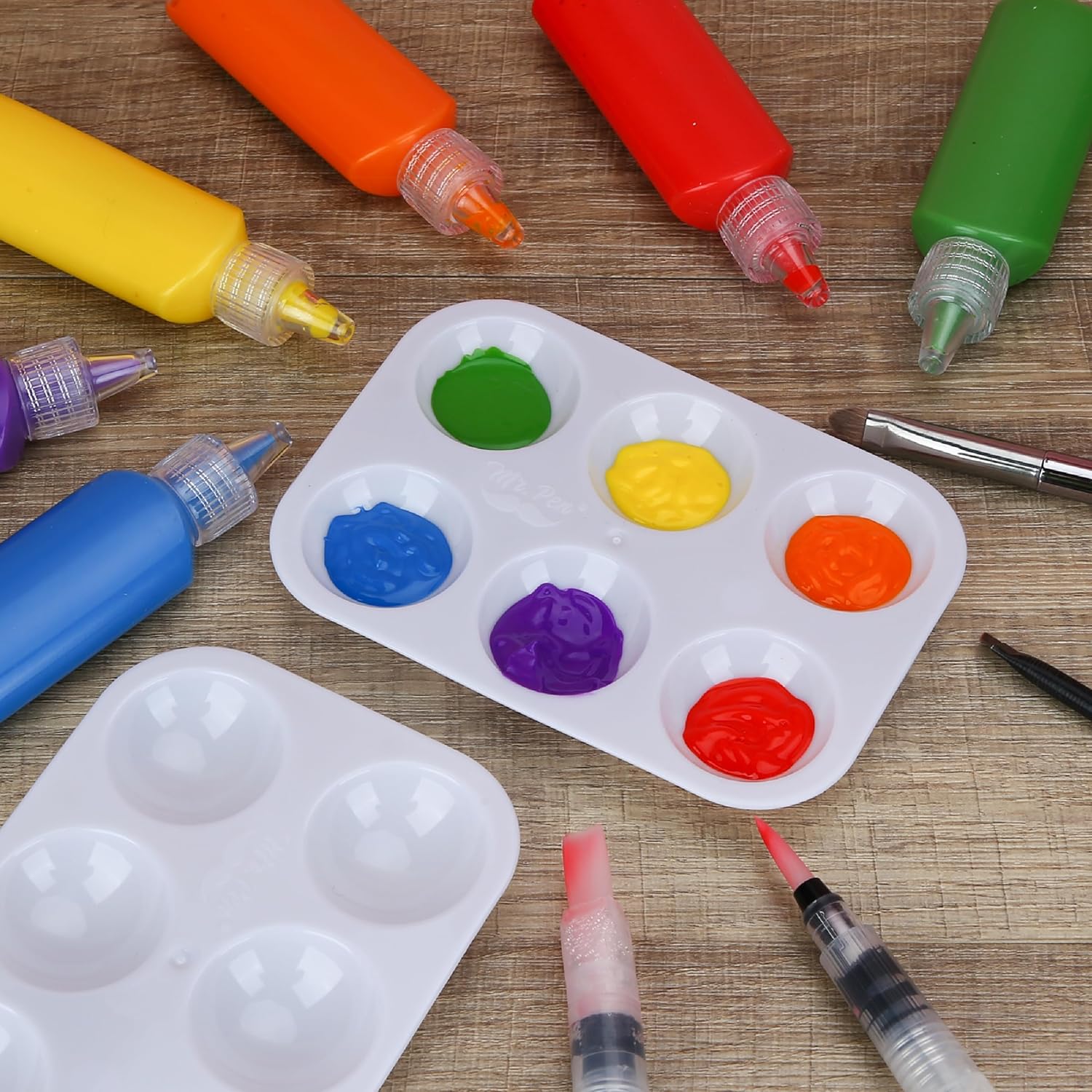 Mr. Pen Plastic Paint Palettes (30 Pack) – 6-Well White Rectangular Artist Trays for Kids, School, Art Class, and DIY Crafts