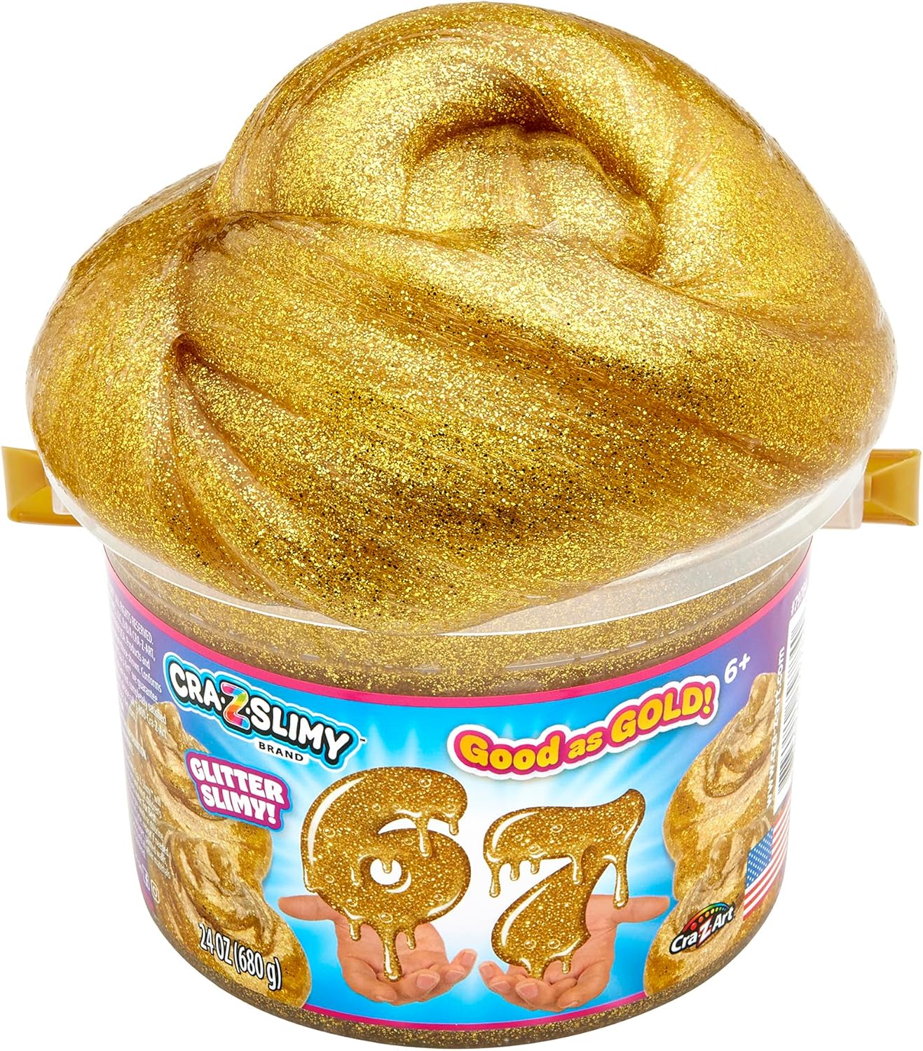 CRA-Z-Art 67 Slime Bucket – 24 oz Gold Glitter Premade Slime for Kids, Sensory Fidget Toy, Non-Toxic Stretchy Putty