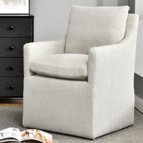 DUHOME Mid-Century Modern Upholstered Armchair – Linen Fabric Living Room Accent Chair with 4 Smooth-Glide Casters