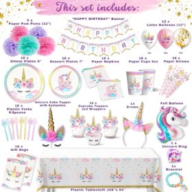 152-Piece Unicorn Party Decorations Set – Magical Birthday Supplies Kit for Girls with Rainbow Plates, Cups, Balloons, Banner & Tablecloth