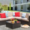 Vongrasig 6-Piece Modular Outdoor Patio Furniture Set – All-Weather PE Wicker L-Shaped Sectional Sofa with Thick Cushions & Coffee Table, Beige