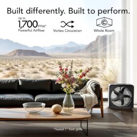 Vornado Model 80 High Velocity Box Fan – 5-Speed Electric Air Circulator with Removable Grille, Powerful Whole Room Cooling for Home, Ice White