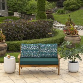 Arden Gracie Outdoor Loveseat Cushion Set – 48x24 Water Repellent & Fade Resistant Patio Seating (Sapphire Aurora Blue Damask)