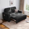 LINSY HOME 2-in-1 Convertible Loveseat Sofa Bed with Pull Out Chaise – 77.5'' Wide Corduroy Sleeper Sofa with USB Charging, Cup Holders & Storage, Modern Furniture for Small Apartments (Black)