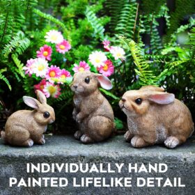 Set of 3 Hand-Painted Garden Bunny Statues - Cute Outdoor Rabbit Figurines for Patio, Lawn & Easter Décor
