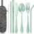 Portable Flatware Set with Case - 8-Piece Reusable Stainless Steel Travel Cutlery Kit with Straws & Cleaning Brush - Eco-Friendly Camping, Office & School Utensils (Green)