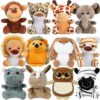 Arrozon 12 Pcs Mini Jungle Stuffed Animals Bulk - 4.5 Inch Safari Plush Keychains for Kids, Valentines Classroom Gifts, Carnival Prizes & Party Favors