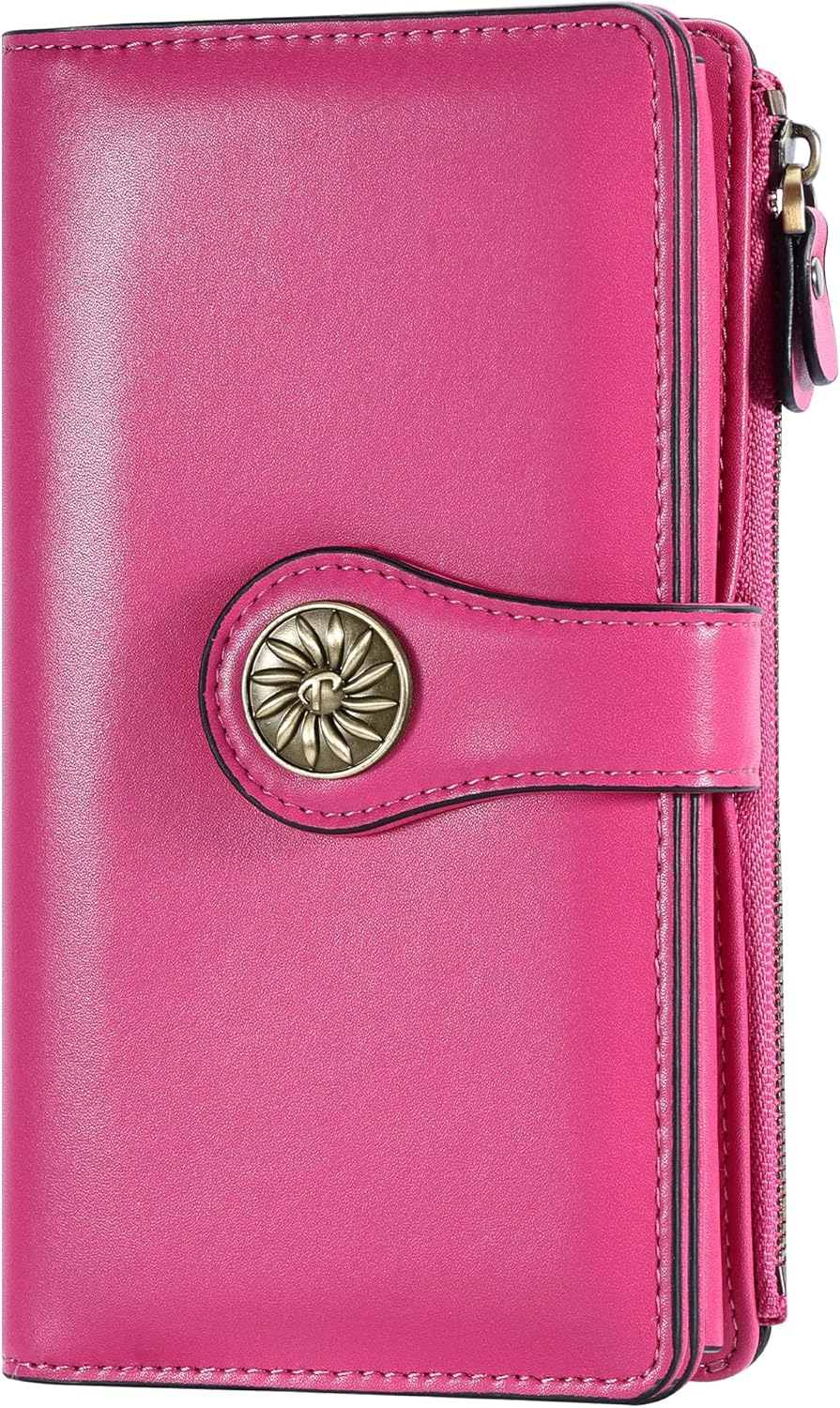 Travelambo Women's RFID Blocking Trifold Wallet - Large Capacity Clutch with 25 Card Slots, ID Window, and Zipper Pocket