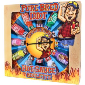 Pure Bred Idiot Hot Sauce Roulette - 12 Bottle Spicy Challenge Gift Set - Gourmet Sampler with Ghost Pepper, Scorpion & Carolina Reaper