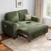 LINSY HOME 2-in-1 Convertible Loveseat Sofa with Pull-Out Chaise, 2 Seater Couch with USB Charging Ports & Cup Holders, Soft Plush Corduroy Upholstered Loveseat for Small Apartments, Green