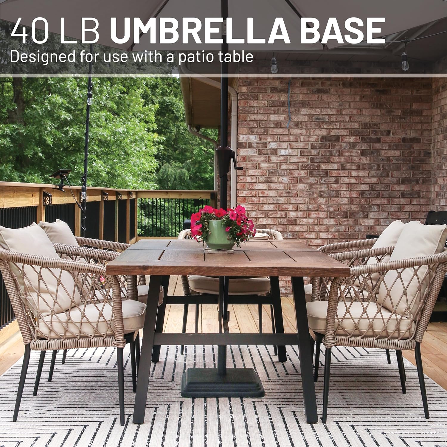 US Weight 40 lb Patio Umbrella Base – Heavy Duty UV-Resistant Stand with 1.5” Stem – Durable Grey Powder-Coated Finish – American Made