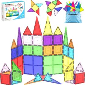 PicassoTiles 60-Piece Clear Magnetic Building Tiles Set – STEM Educational Construction Toys for Kids