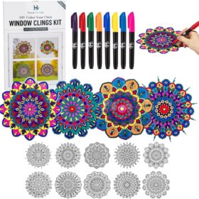 Hula Home DIY Stained Glass Mandala Kit – 10 Window Suncatchers & 8 Vibrant Markers – Relaxing Arts & Crafts for Adults, Teens & Seniors
