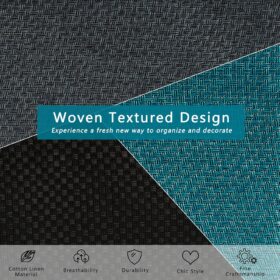 Large Blue Fabric Storage Bins with Zipper Lids – Foldable Linen Organizer Baskets with Leather Handles for Closet, Shelf, and Home Organization