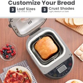 Elite Gourmet EBM8103SS Stainless Steel Programmable Bread Maker – 2LB Capacity, 19 Settings, Gluten-Free & Dough Options