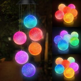Solar Color Changing Wind Chime with Crystal Ball Spinner - Waterproof LED Hanging Light for Outdoor Garden, Patio & Yard Decor