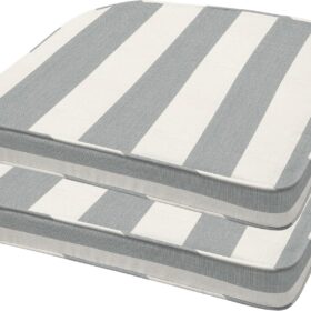 Honeycomb Outdoor Chair Cushions (Set of 2) - 21x18.5in Cabana Stripe Stone Grey Patio Seat Pads - UV Resistant, Water Repellent Olefin Fabric
