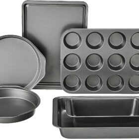 Amazon Basics 6-Piece Nonstick Carbon Steel Bakeware Set – Oven Safe Baking pans for Cakes, Muffins, Cookies & Loaves