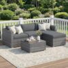 Wisteria Lane 5-Piece Modular Outdoor Patio Furniture Set – All-Weather Rattan Wicker Sectional Sofa with Cushions & Glass Table – Grey Conversation Set for Porch, Backyard & Garden