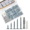 JEGONFRI 203-Piece Wood Screw Assortment Kit with 30 Plastic Wall Anchors – Heavy Duty Carbon Steel Flat Head Phillips Drive for Wood, Drywall, and Home Repair