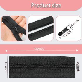 YAKA 5-Yard Bulk #5 Nylon Coil Zipper Roll with 20pcs Sliders - Heavy Duty Continuous Black Zippers for Sewing, Jackets, Luggage, DIY Crafts & Tailoring