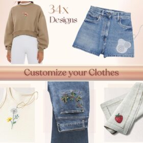 Clothing Embroidery Starter Kit – 34 Stick & Stitch Patterns, All-Inclusive DIY Sewing Set for Beginners with Hoop, Floss, and Needles