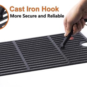 DELSbbq Heavy Duty Cast Iron Grill Grid Lifter – 8-Inch Universal Hot Surface Gripper with Leather Lanyard for Charcoal & Gas Grills