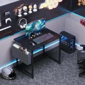 OLIXIS 31 Inch Small Computer Desk with Storage Bag – Modern Home Office Writing Table for Bedroom & Gaming, Black