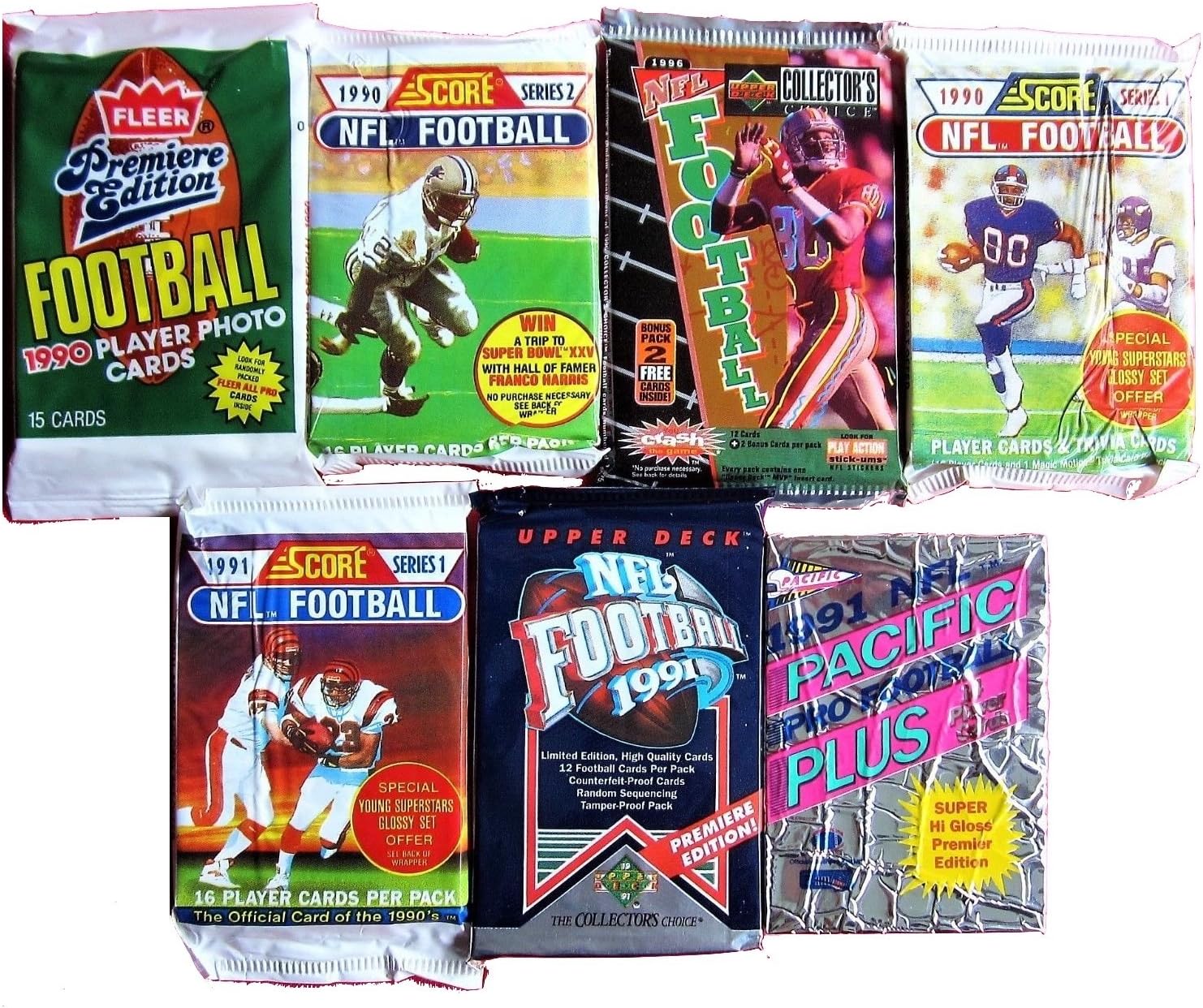 Vintage NFL Football Cards Wax Packs - 100 Cards Assortment from the 80s & 90s